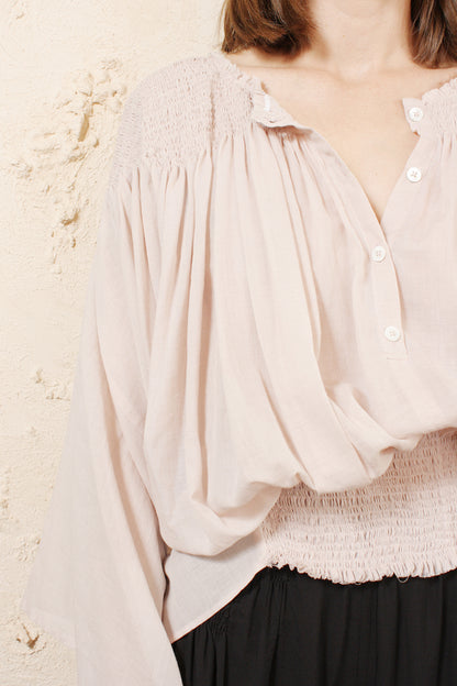 Shirring Detail Cotton Cashmere Top