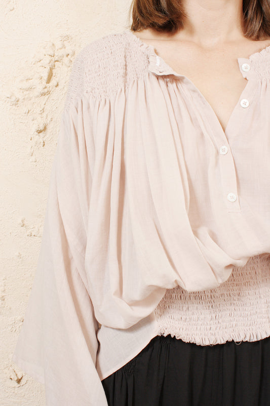 Shirring Detail Cotton Cashmere Top