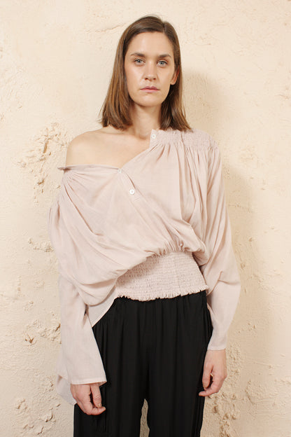 Shirring Detail Cotton Cashmere Top