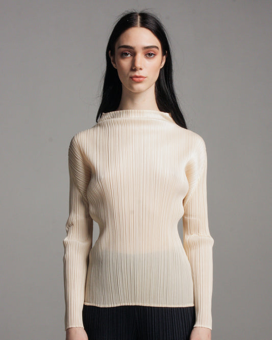 Cream High Neck Long Sleeve Top