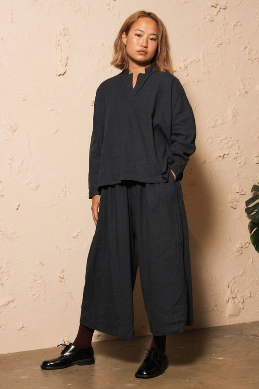 Silk Linen Pants Navy
