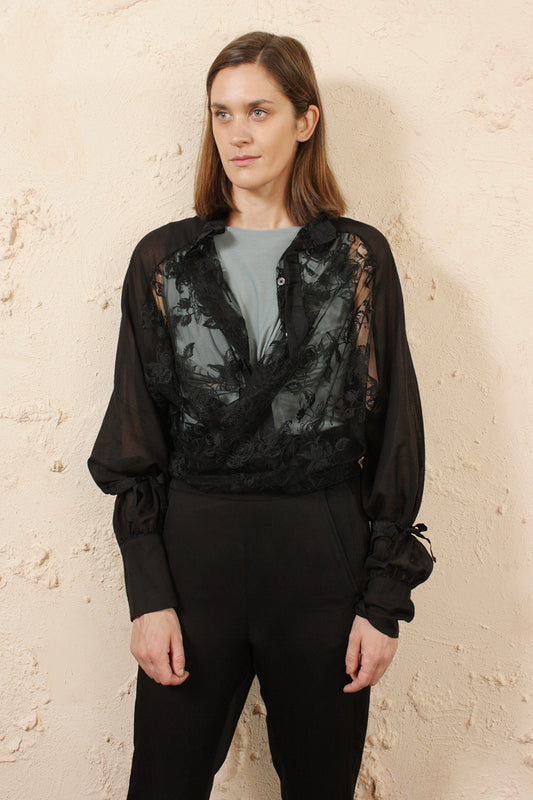 Floral Lace Shirt Black