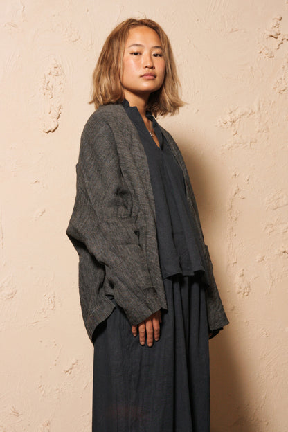 Herringbone Short Cardigan Black