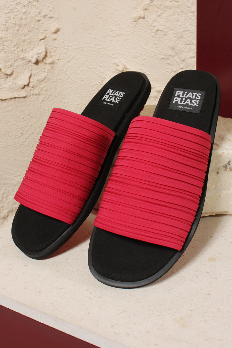 Pink Pleated Slides