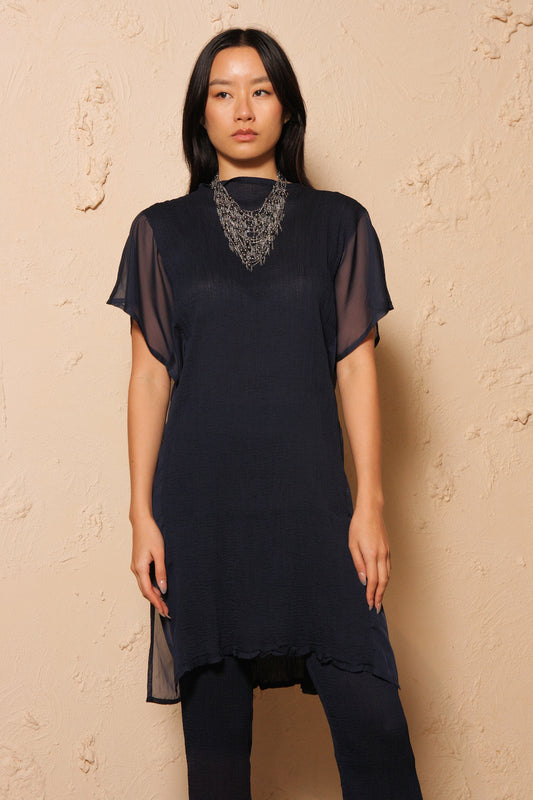 Crepe Sheer Tunic Navy