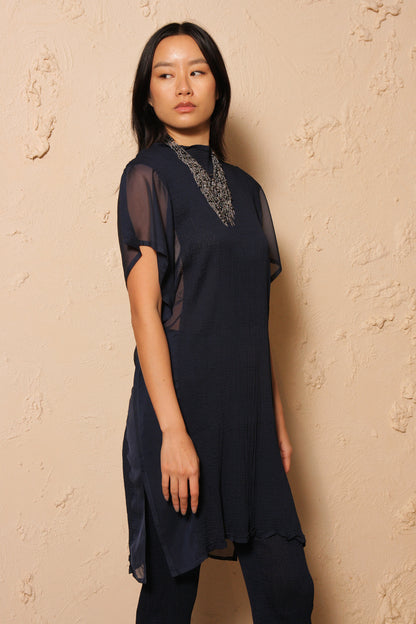 Crepe Sheer Tunic Navy
