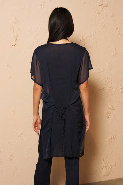 Crepe Sheer Tunic Navy