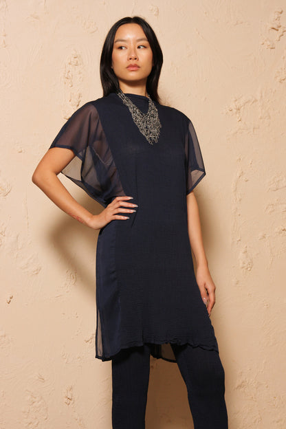 Crepe Sheer Tunic Navy