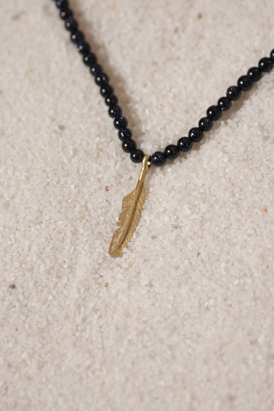 Gold Feather Bead Necklace