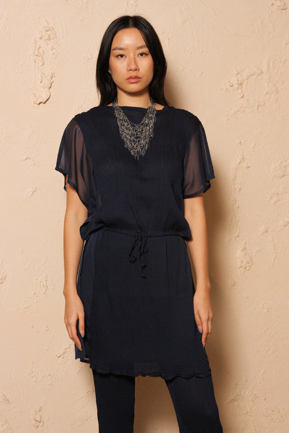 Crepe Sheer Tunic Navy