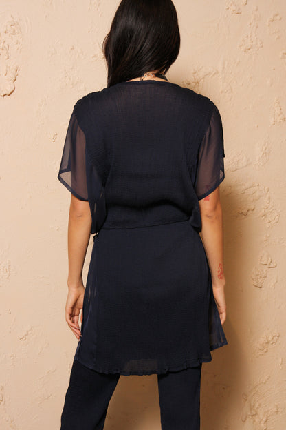 Crepe Sheer Tunic Navy