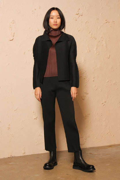 Micropleated Black Cardigan