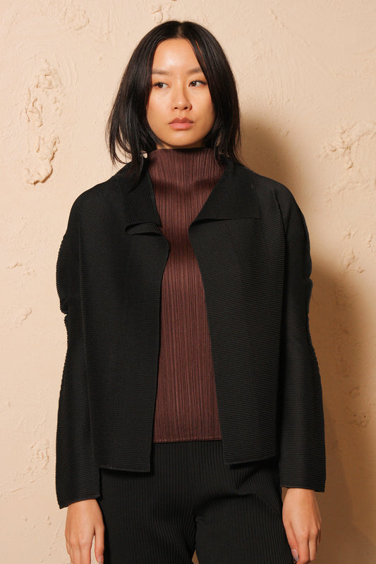 Micropleated Black Cardigan
