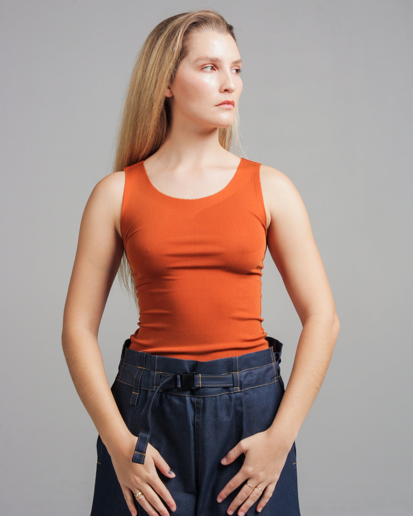 Orange Basic Fitted Tank Top