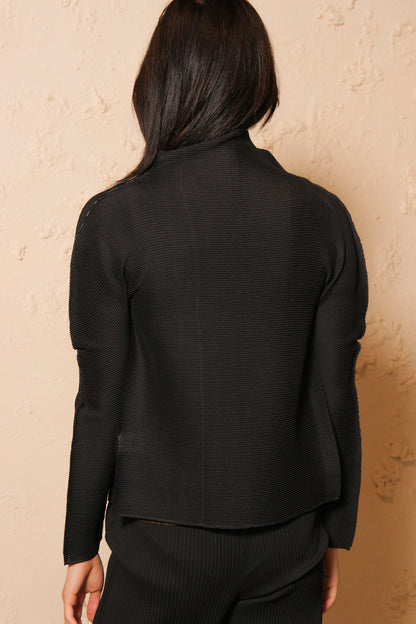 Micropleated Black Cardigan