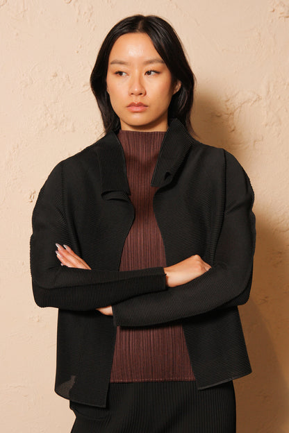 Micropleated Black Cardigan