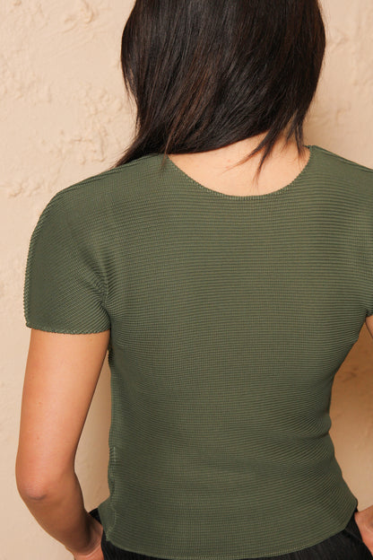 Micropleated Short Sleeve Top Green