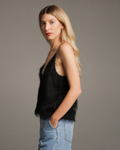 Thabar Black Fringed Top