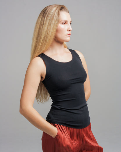 Black Basic Fitted Tank Top