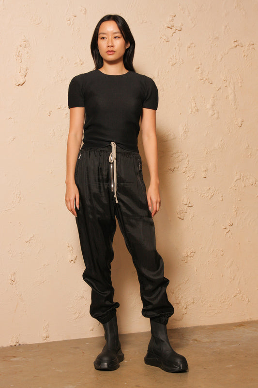 Micropleated Short Sleeve Top Black