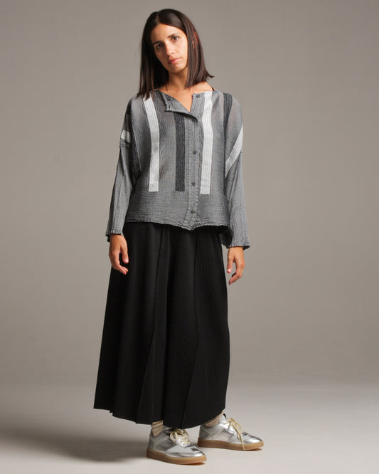 Grey Double Stripe Crepe Shirt