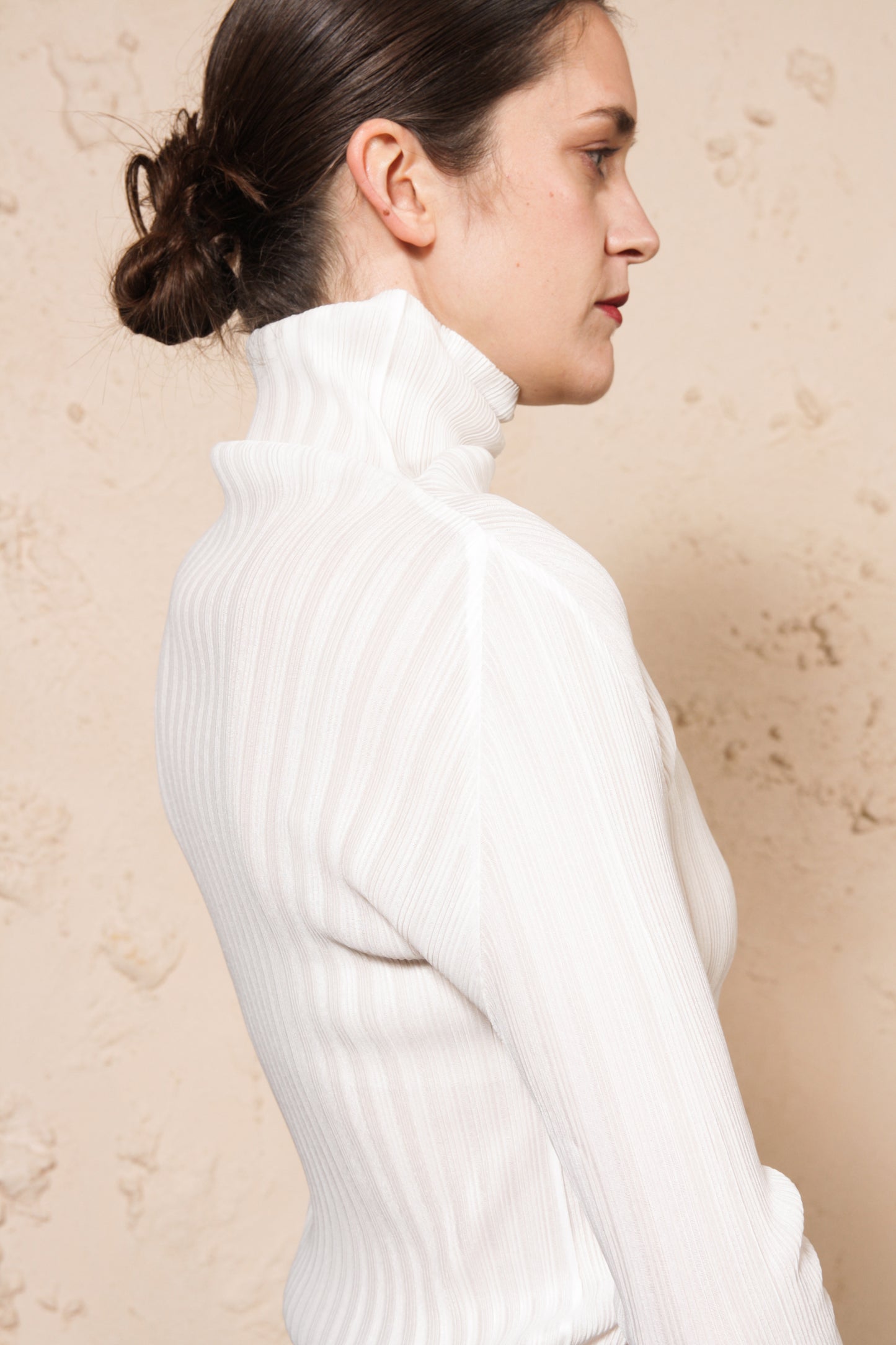 Ribbed Pleats Top White