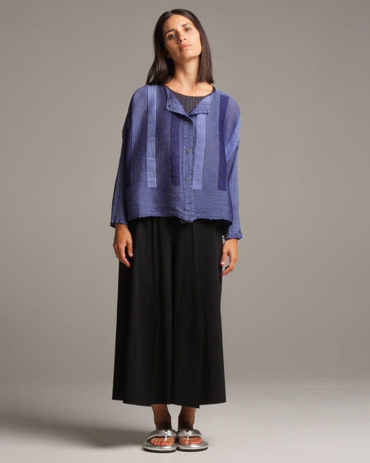 Blue Double Stripe Crepe Shirt