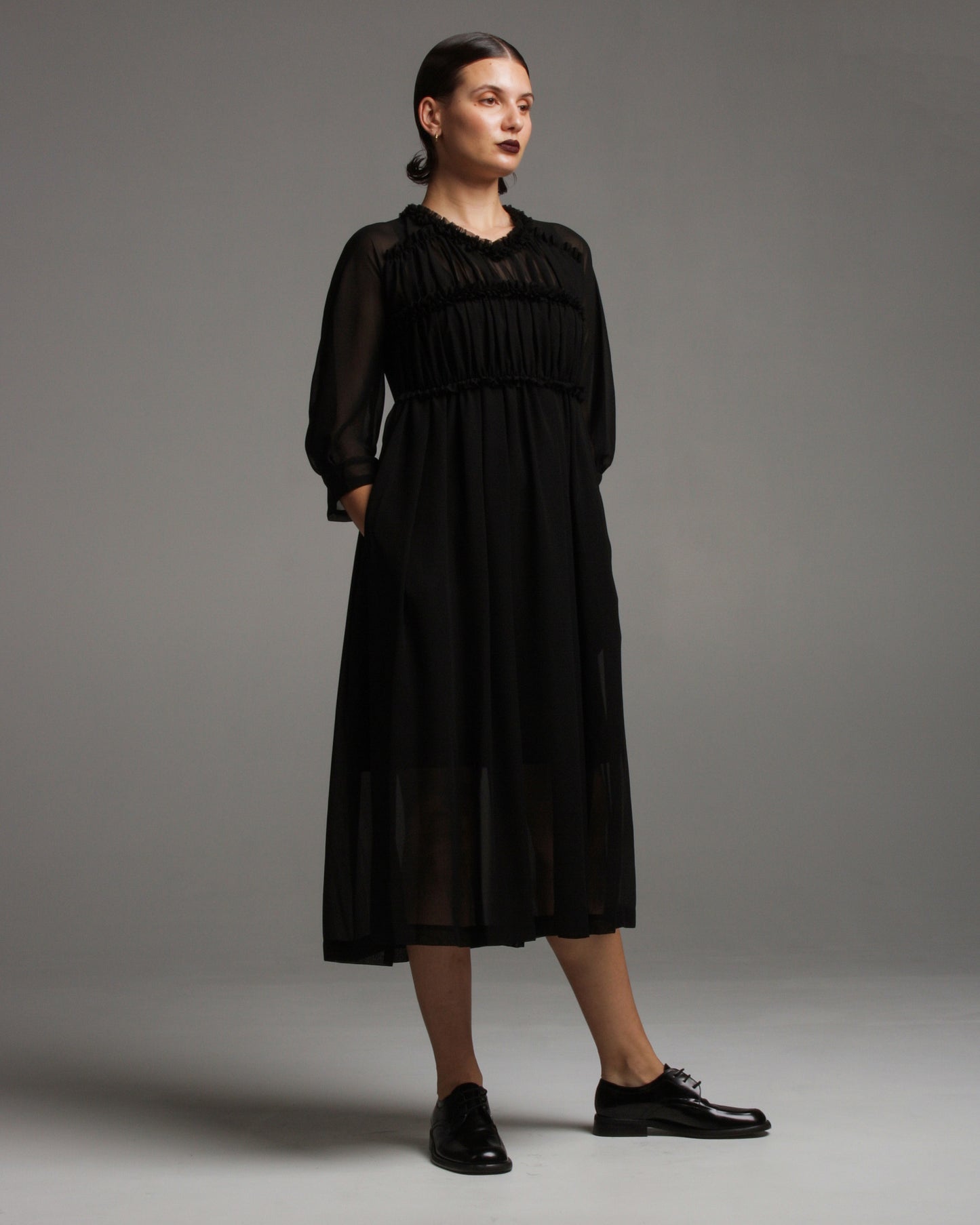 Black Frill Detail Sheer Dress