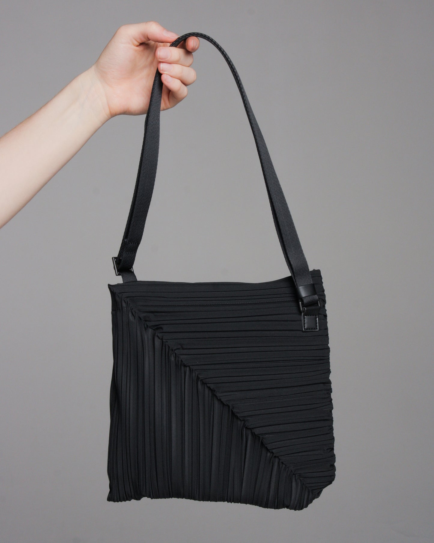 Black Diagonal Pleats Bag
