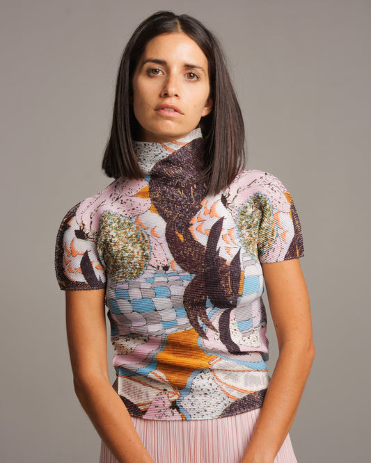 Printed Micropleat Tee