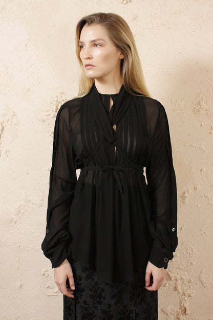 Sheer Pleated Blouse