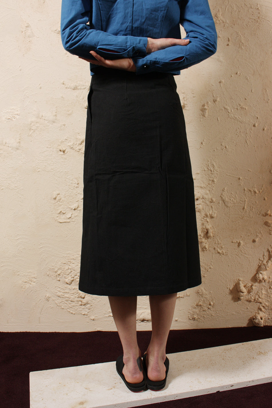 Wax Cotton Skirt Black