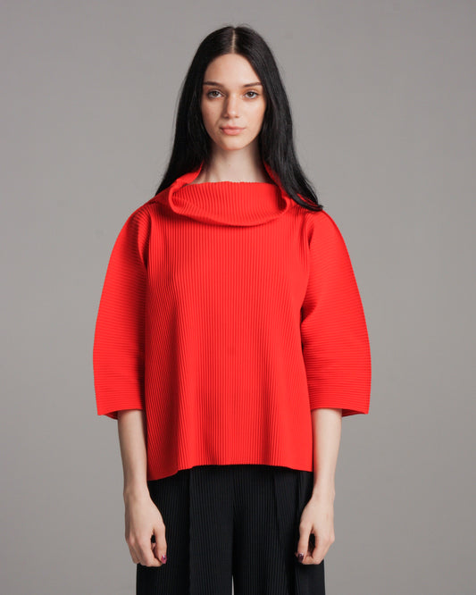 Red Square Pleats Top
