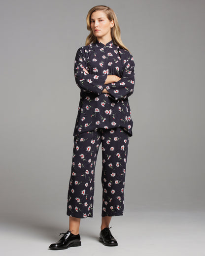 Navy Floral Print Blouse