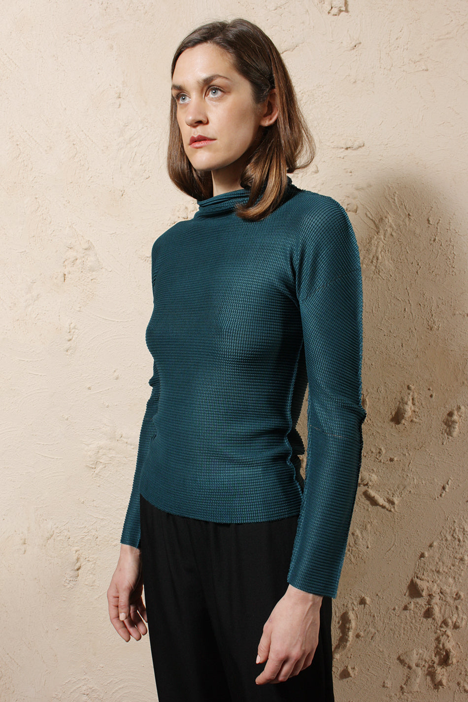 Relaxed Micro Pleat Sweater Blue