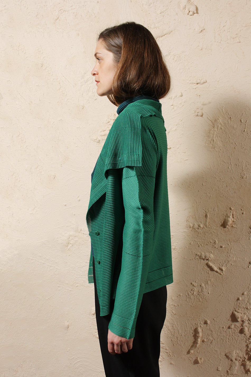 Relaxed Micro Pleat Cardigan Green