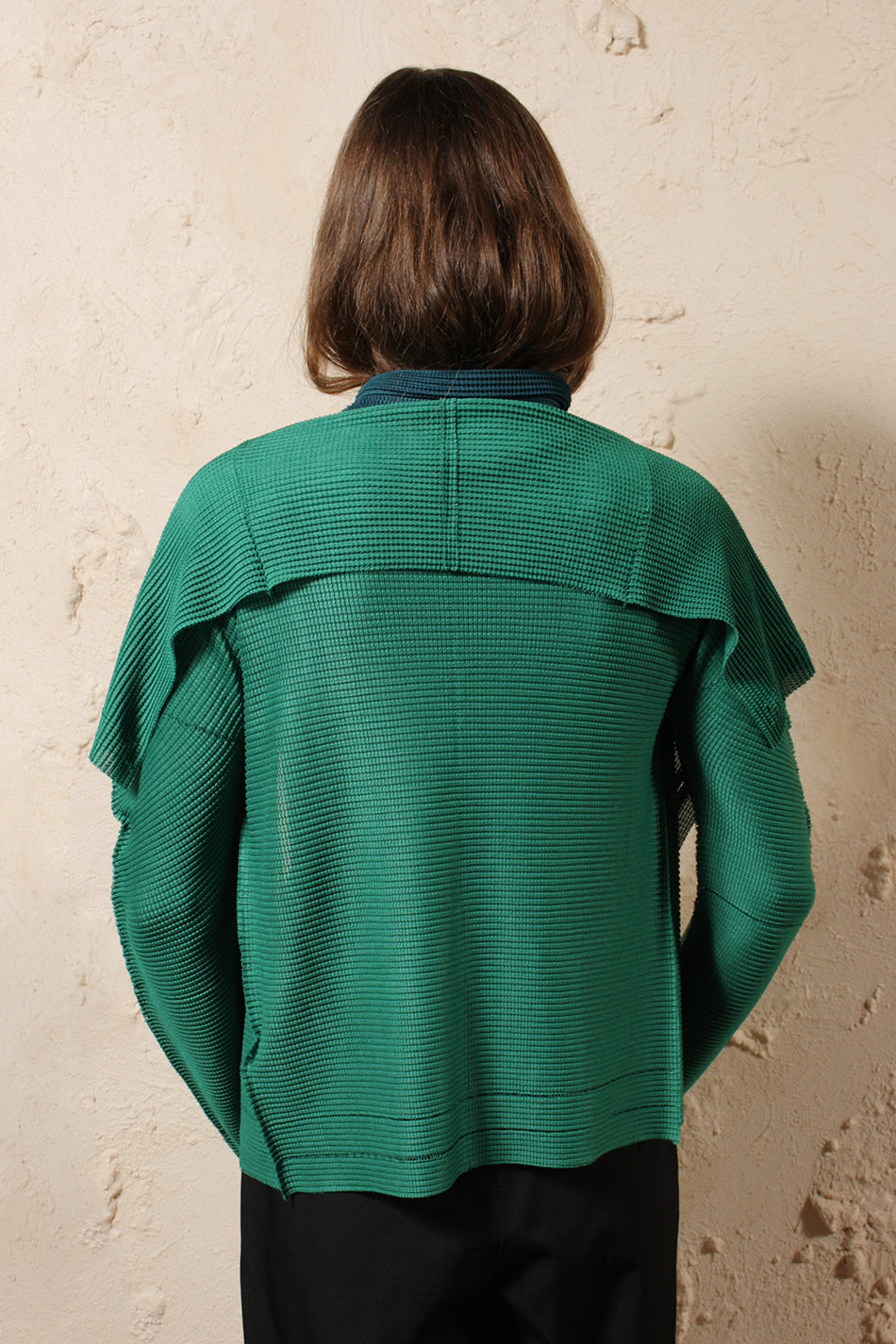 Relaxed Micro Pleat Cardigan Green