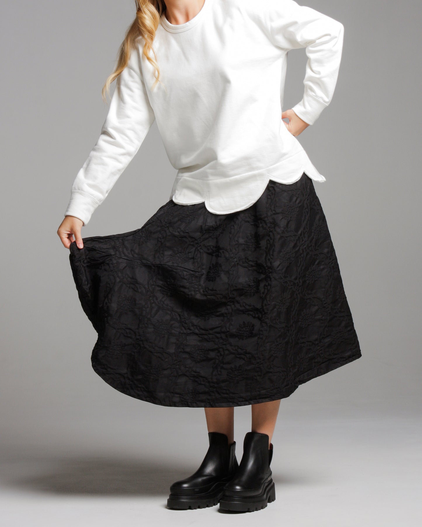 Black Jacquard Flared Skirt