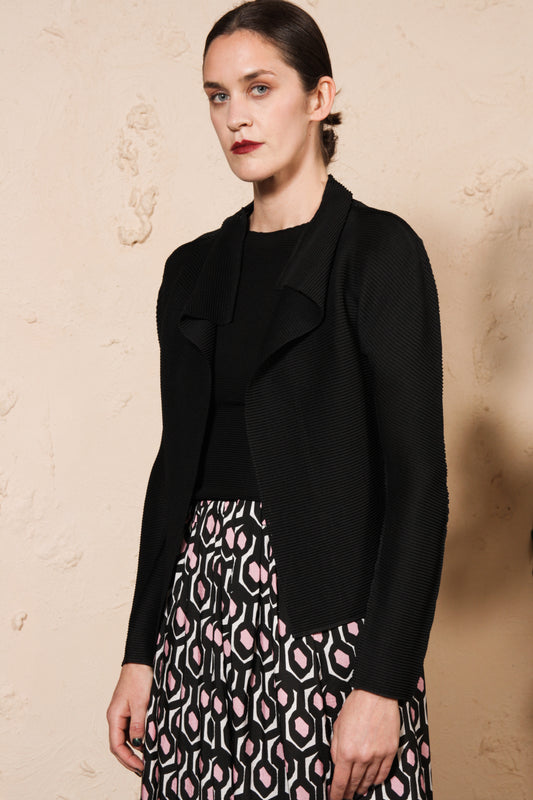 Micropleated Cardigan Black