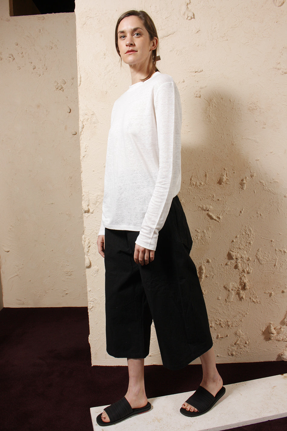 Linen Long Sleeve Tee Off White