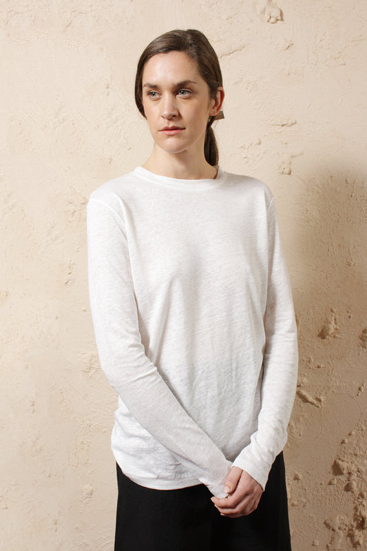 Linen Long Sleeve Tee Off White