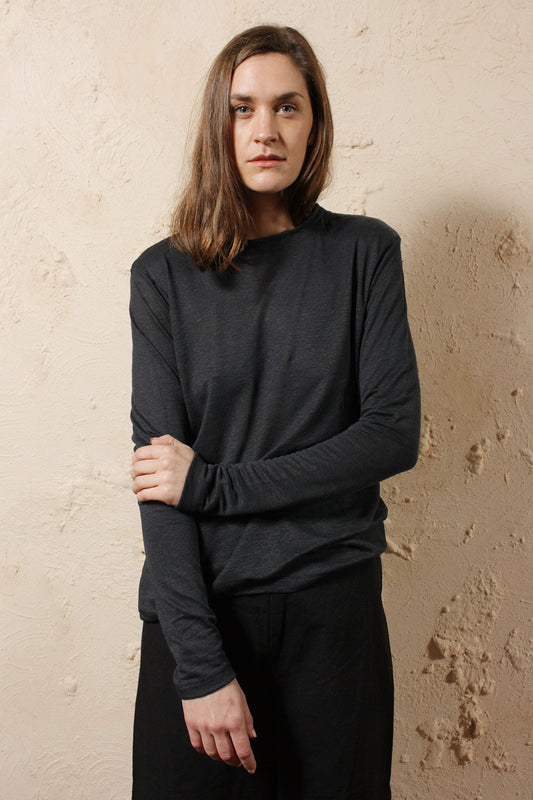 Linen Long Sleeve Tee Black