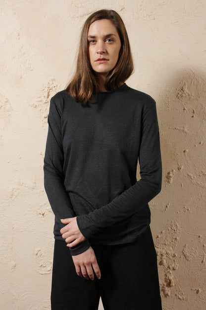 Linen Long Sleeve Tee Black