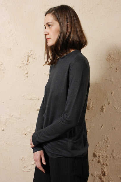 Linen Long Sleeve Tee Black