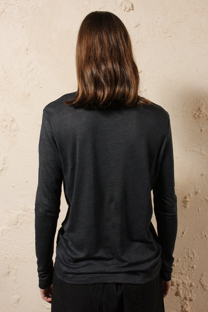 Linen Long Sleeve Tee Black