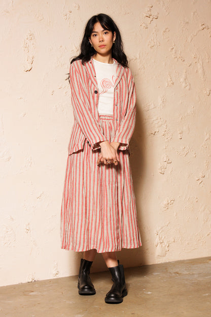 Striped Linen Skirt Red