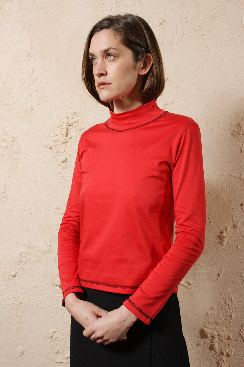 Long Sleeve High Neck Red