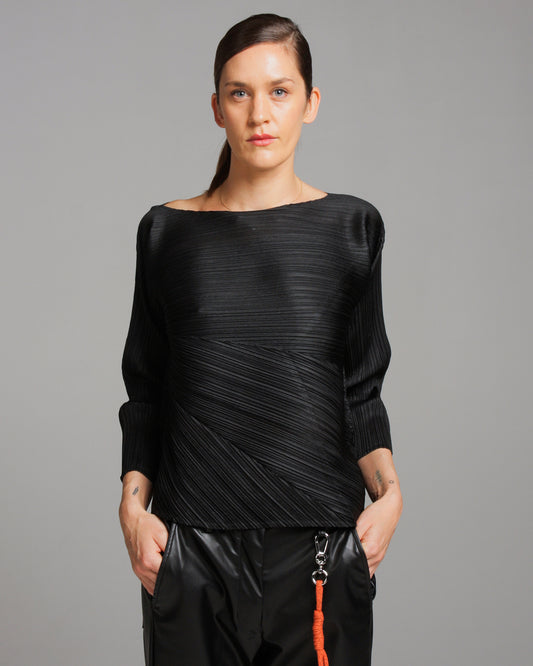 Black Horizontal Pleat Top