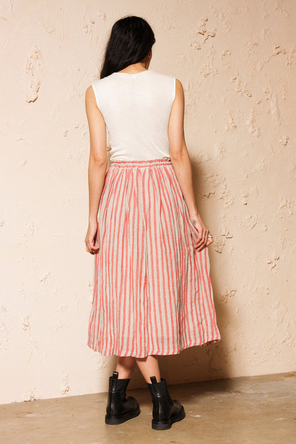 Striped Linen Skirt Red