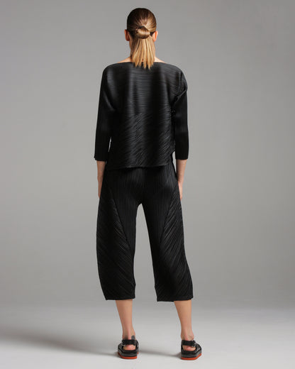 Black Diagonal Pleat Pants